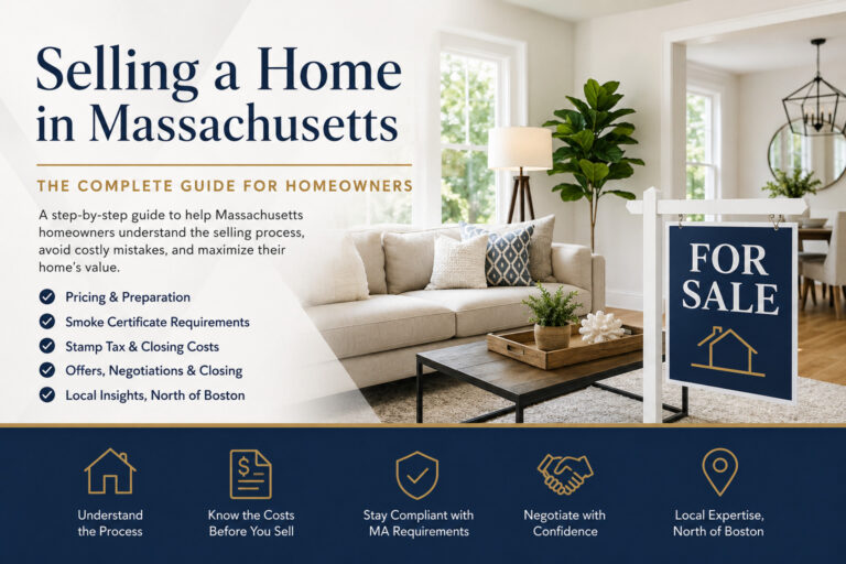 Guide to selling a home in Massachusetts including smoke certificate requirements, stamp tax, closing costs, and home selling tips
